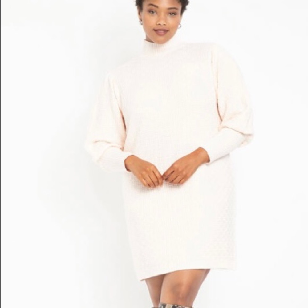Eloquii Turtle Neck Puff Sleeve Sweater Dress
